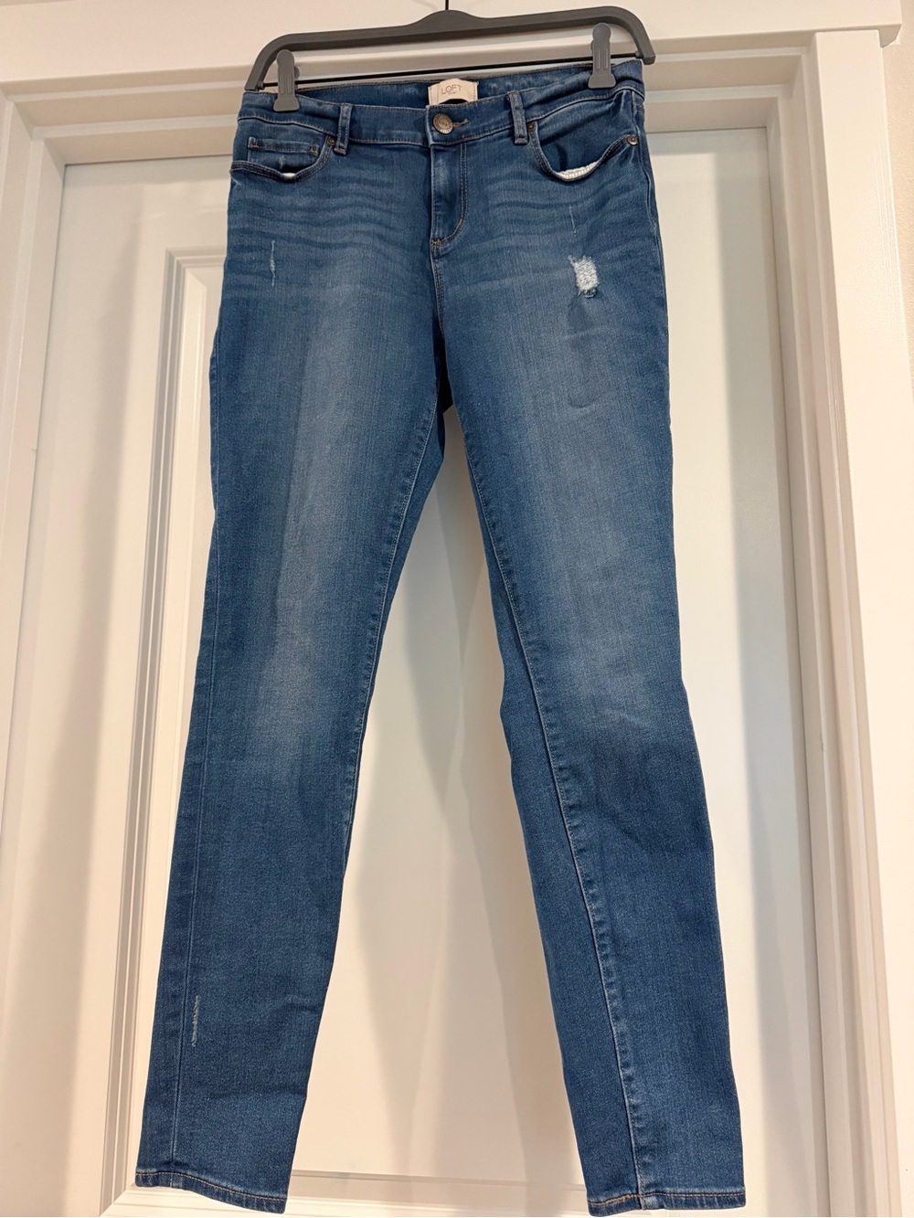 LOFT Women's Blue Skinny Jeans with Light Distress